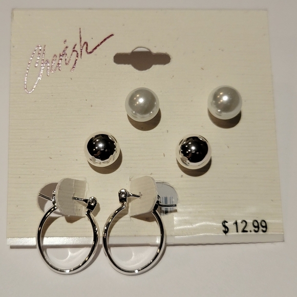 Cherish Silver Stud,Pearl and Mini Hoop Set Earrings - Picture 4 of 6
